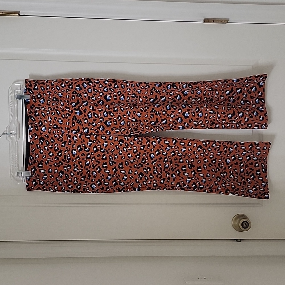 Anthropologie Orange Leopard Print Flare Pants